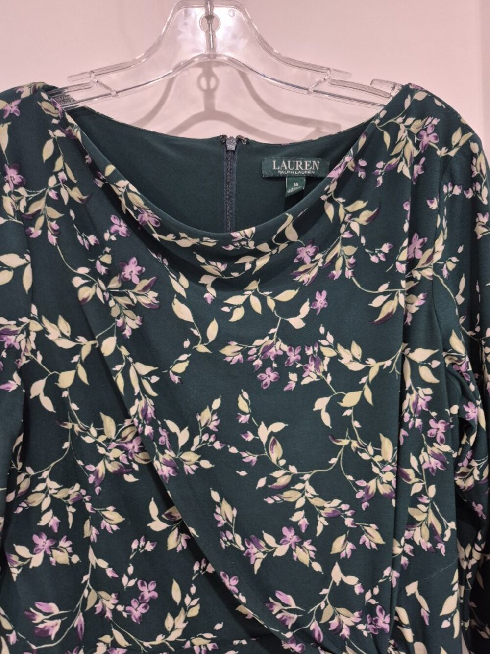 Lauren Ralph Lauren Dark Green Floral Print Dress size 14
